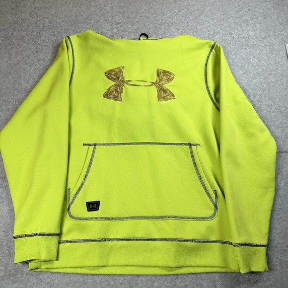 Under Armour Sweater Men M Green Neon Hoodie Pockets Sweatshirt Pullover - Picture 1 of 9